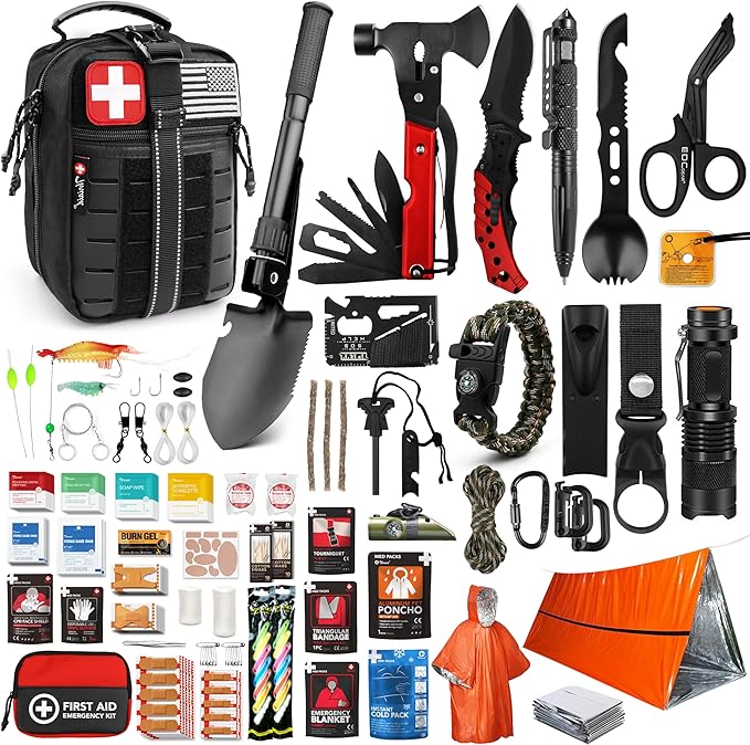 Survival First Aid Kit, 190 Pcs Survival Gear and Medical Supplies, Military IFAK EMT Molle Tactical Pouch for Outdoor, Camping, Hiking, Car, Vehicles and More