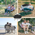 KingCamp Double Camping Chair, Oversized Heavy Duty 550lbs Loveseat for Adults Portable Folding XL 2 Person Couch Padded Comfortable Two Seat with Cup Holder for Outdoor Lawn Backyard, Black