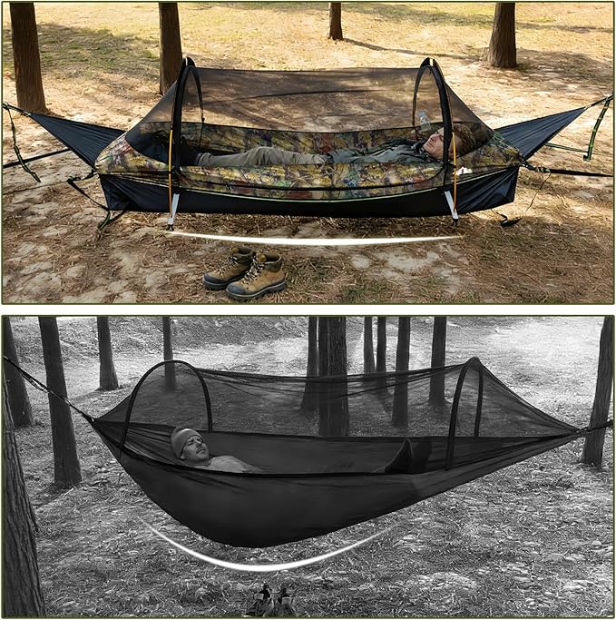 Night Cat Flat Lay Hammock Tent with Mosquito Net Waterproof Rainfly for 1 Person Backpacking Hiking Camping Lightweight 330LBS 87x28x19in
