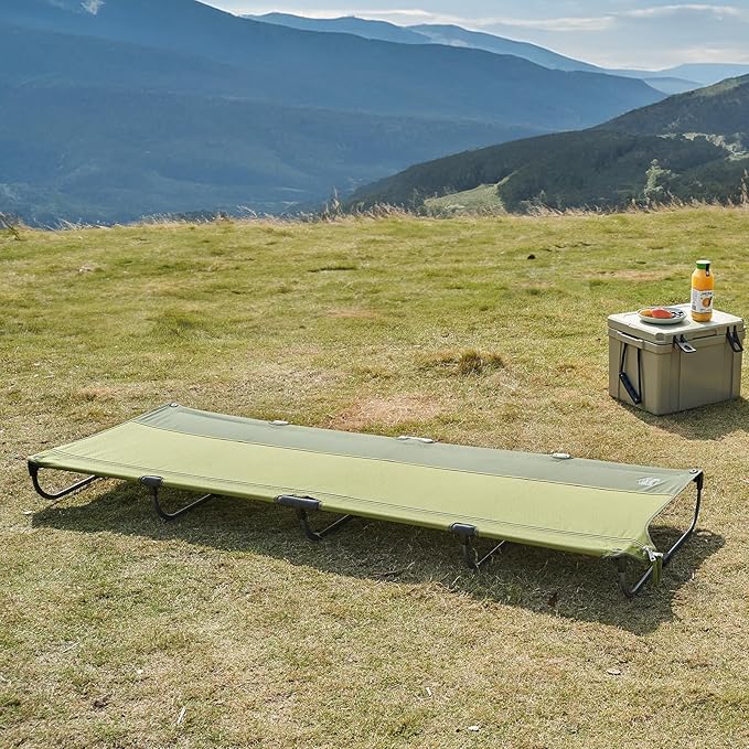 TIMBER RIDGE 20-Second Quick Set-Up Camping Cot, Lightweight Aluminum Folding Cot Low Profile with Zipper Closure, Portable Carry Bag for Camping, Travel and Outdoors, Support up to 225lbs, Green