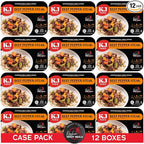 KJ Poultry Kosher Ready Meals - Beef Pepper Steak & Rice, MRE Meat Meals Ready to Eat (12 Pack) Prepared Entree Fully Cooked, Shelf Stable Microwave Dinner Travel, Military, Camping Emergency Survival