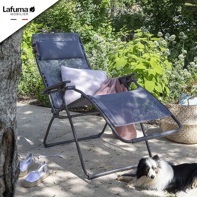 Lafuma Futura Zero Gravity Patio Recliner with Alloy Steel Material and Patented Clip Suspension System for Reclining Patio Chairs, Ocean Blue