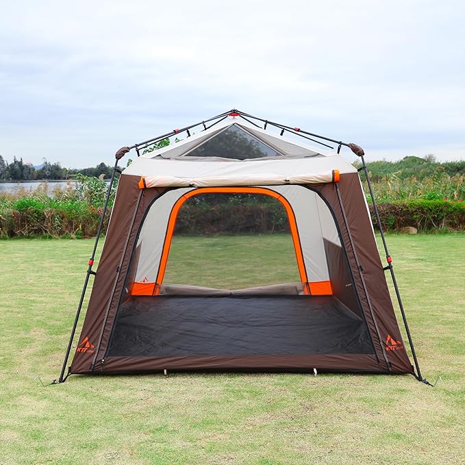 KTT Extra Large Tent 10-12-14 Person(A),Family Cabin Tents,2 Rooms,3 Doors and 3 Windows with Mesh,Straight Wall,Waterproof,Double Layer,Big Tent for Outdoor,Picnic,Camping,Family Gathering
