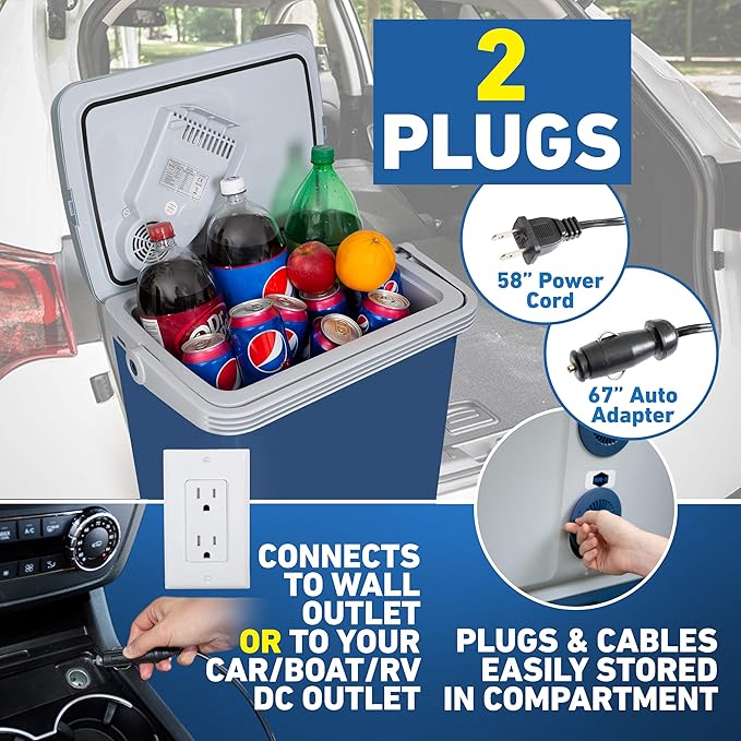 K-Box Electric Cooler and Warmer 34 Qt – Portable Dual-Power 12V Car & 110V Home Unit – Keeps Food & Drinks Hot or Cold – Compact Travel Fridge for Road Trips, Camping, Beach & Tailgating