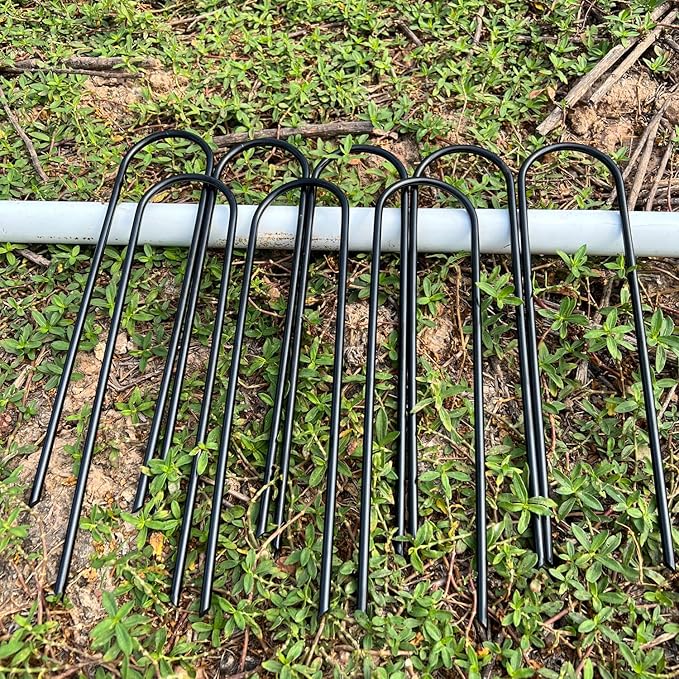 Heavy Duty Trampoline Anchors High Wind U-Shaped Sharp Ends Ground Anchor Galvanized Steel 11.8inch Safety Stakes for Soccer, Tents and Garden Decorations (Black 8pcs)