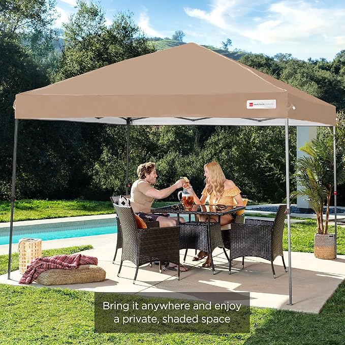 Best Choice Products 10x10ft Pop Up Canopy Tent, Outdoor Shade, 1 Person 1 Minute Set Up, Carry Case, 4 Weight Bags - Tan