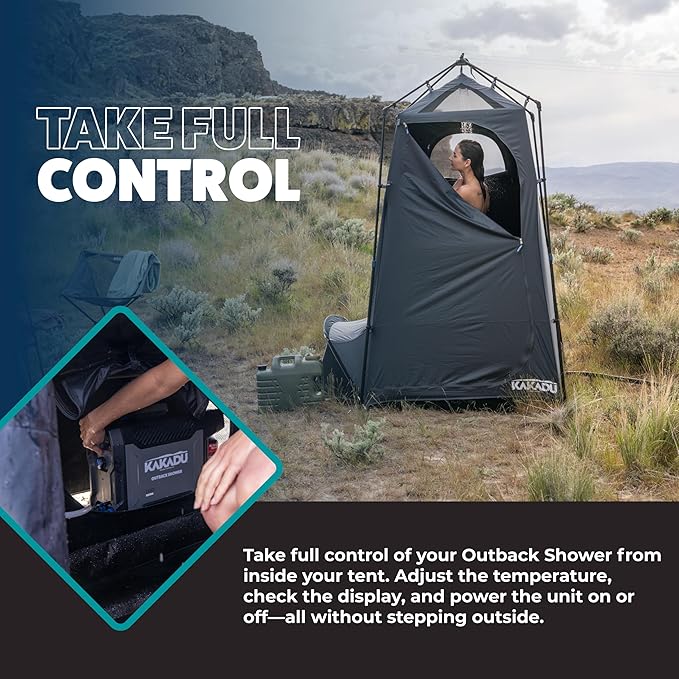 Kakadu Outback Shower Tent, Portable Privacy Shelter, Outdoor Camping Toilet Tent, Changing Room, Sturdy, Easy Setup - with LED Light, Carry Bag, Towel Rod