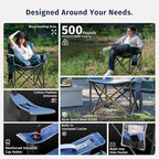 East Oak Oversized Camping Chair | Heavy Duty Camping Chairs | 500LBS Support, 600D Oxford, Cup Holder & Side Pocket | Ideal for Camping, Beach, Sports Events| Blue&Grey