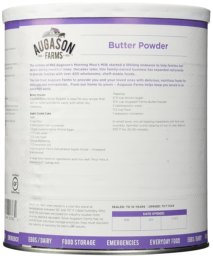 Butter Powder Mix Can Emergency Food Supply, 510 Servings, 10 Year Shelf Life, Certified Gluten Free, Made with Real Milk, 15 Calories per Serving - Dry Butter Powder Blend, Ingredient for Baking and Cooking