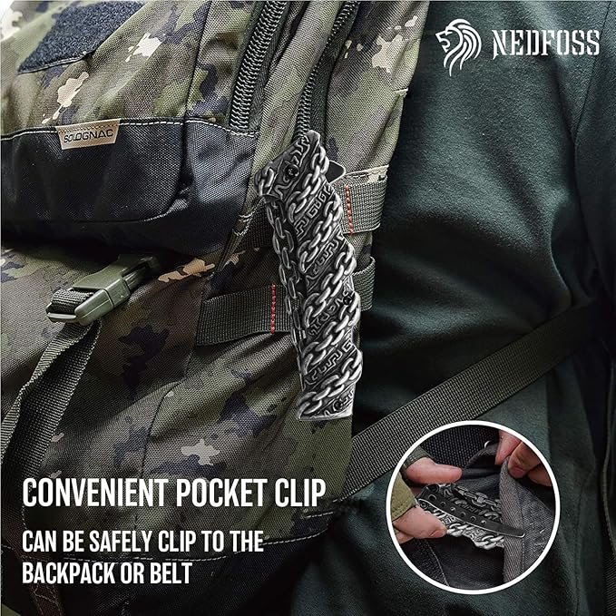 NedFoss Chain Pocket Knife Gifts for Men, Valentines Day Gifts for Him, 3.5 inch Flipper Opening Folding Knives, Cool Knife with 3D Pattern, Camping Hunting Knife Christmas Birthday Gifts For Men Husband Women (Black)