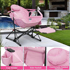 Ainfox Hammock Chair with Footrest, Oversized Swinging Portable Folding Camping Chairs for Adults Outside Swinging Camp with Cup Holder Pillow for Outdoor Patio Lawn Pink