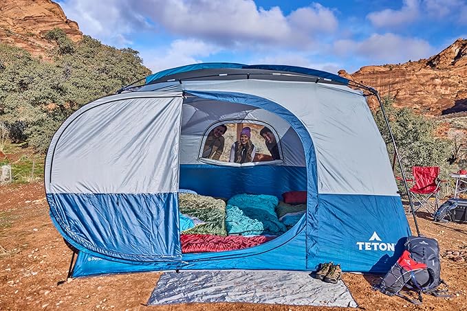 TETON Sports Hacienda 8 Person Family Camping Tent, Large Gear Loft and 4 Storage Pockets, Swinging Door Makes it Easy to Access, Full Mesh Roof, Waterproof Rainfly