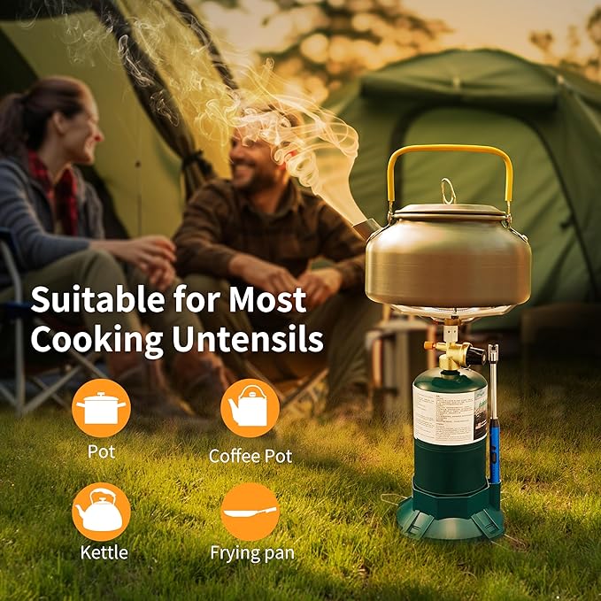 Propane Camping Stove With High Power Burner, Single Burner Bottle Top Propane Stove Adjustable Flame for Backpacking,Hiking,Camping,Tank Top Stove With USB Cable (Fuel not included)