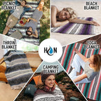 Authentic Extra Large Mexican Blanket - 70"x50" Handwoven Yoga, Serape, Artisanal Falsa, Beach, Camping, Picnic, Outdoor Blanket (Mint Orange)