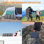 60W Solar Panel for Portable Power Station, Foldable Solar Panel with 12-18V DC Output/USB QC3.0/USB C(10 Changeable DC Adapters), Portable Solar Panels for Camping, Home, Travel, Rv