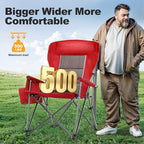 LET'S CAMP Oversized 29.52" High Back Camping Chairs Heavy Duty Lawn Chair Support 500LBS, Portable Collapsible Chair with Cup Holder, Side Pocket,2 Pack(Red)