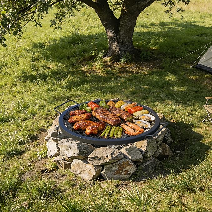 onlyfire Round Fire Pit Grill Grate, Heavy-Duty Steel Cooking Grate with X-Marks Design, Portable Campfire Grill for Outdoor BBQ, Camping, Picnics - 30 Inch