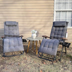 PURPLE LEAF Outdoor Reclining Chair Patio Zero Gravity Chaise Lounge Folding Chair with Removable Cushion Adjustable Headrest for Lawn Camping Beach Pool Grey
