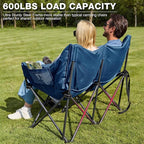 Double Camping Chair Heavy Duty Oversized Padded Loveseat for Adults 2 Person Outdoor Portable Camping Chairs for Lawn, Backyard, Fishing, Trip, Support 600lbs, Navy