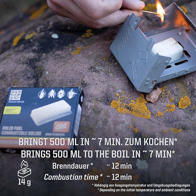 Esbit Ultralight Folding Pocket Stove with Six 14g Solid Fuel Tablets steel, Small - Original