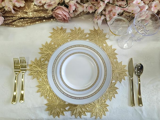 OCCASIONS 50 Blue Plastic Plates (25 Guests) - Heavyweight Disposable Set with Gold Rim - 25 x 10.5" Dinner + 25 x 7.5" Salad/Dessert for Weddings & Parties - Ritz Blue and Gold