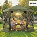Outsunny 10 x 11 ft Pop Up Gazebo Screen Tent, Outdoor Portable Instant Camping Canopy Screen House Sun Shelter with Mesh Nettings, Carry Bag, Ground Stakes, Ropes for Patio, Backyard, Dark Green