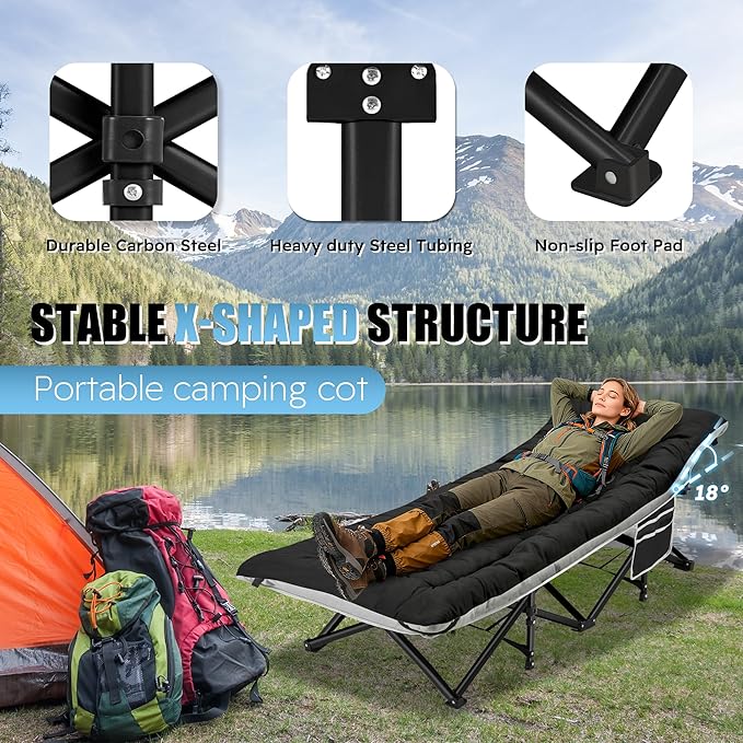HABUTWAY Camping Cot, Portable Camping Cot for Adult, 28" Wide Sleeping Cot Max Load 600LBS with Thick Mattress and Carry Bag, Portable Camping Bed for Outdoor Camping/Office, Home Nap