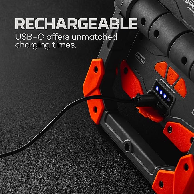 NEBO OMNI Fish Dock Light | 450 Lumens COB, 4 Light Modes, 395nm UV, Rotating Magnetic Handles, Built-In Power Bank, Water Resistant, Rechargeable Work Lamp, Includes USB-C Charging Cable