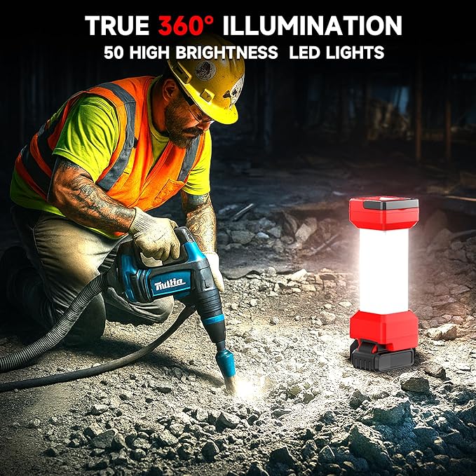 LED Work Light Compatible with Milwaukee M18 Battery, 2900LM 360° Cordless Jobsite Light for Garage, Workshop & Camping, 2 Modes Lantern with Type-C Charging Port (Battery Not Included)