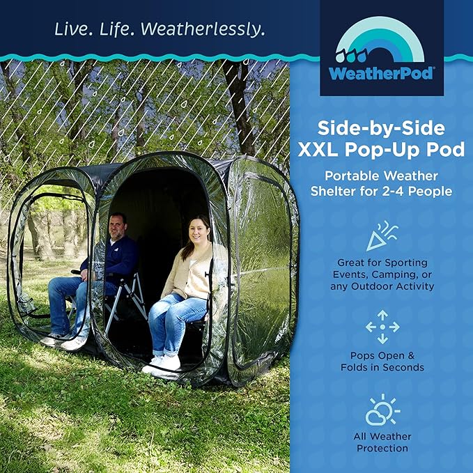 WeatherPod® The Original Shark Tank Side-by-Side™ 2-4 Person Pop-Up Pod - Stay Warm, Dry, and Out of The Sun - Weather Pod for Sports, Rain, or Wind - Simple to Set Up and Tear Down
