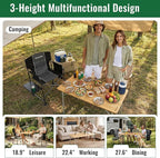 KingCamp Bamboo Folding Table, Camping Outdoor Portable Camp Table with Adjustable Height legs & Carry Bag for Outdoor RV Backyard Picnic Tailgating Beach