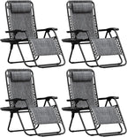 Homall Zero Gravity Chair Patio Folding Lawn Outdoor Lounge Reclining Chair with Cup Holder Pillows for Poolside Backyard and Beach Set of 4 Double Grey