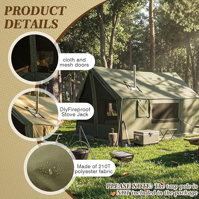 Soulchen Large Hammock Hot Tents with Stove Jack, Portable Winter Wall Tent for Camping, Waterproof & Windproof 4 Season Cabin for 2-3 Person Family Hiking Fishing Hunting Outdoor(No Pole)