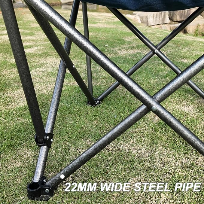 Oversized Camping Chair Portable Folding Camping Chairs with Side Pocket Cup Holder and Carry Bag Heavy Duty Outdoor Camping Chairs for Adults, Fishing, Sports, Trip, Support 500lbs, Blue