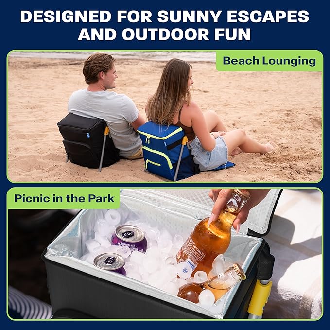 Insulated Backpack Cooler with Foldable Seat - 40 Cans, 24 Hour Cooling, Breathable Straps, Lightweight Leak Proof Liner, Portable Cooler Backpack Bag for Men Women Beach Travel Camping Picnic Hiking