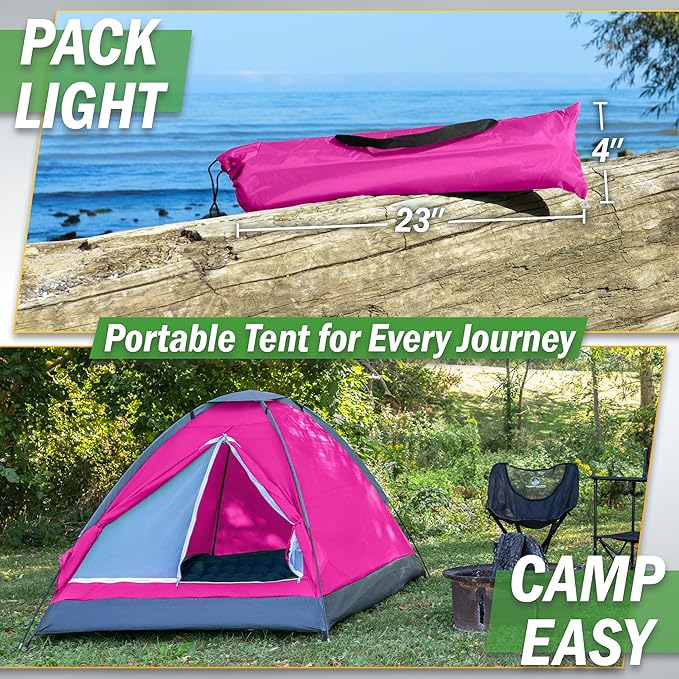2 Person Camping Tent with Rain Fly and Carrying Bag - Lightweight Outdoor Tent for Backpacking, Hiking, or Beach Use by Wakeman Outdoors