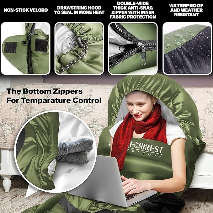 IFORREST Sleeping Bag - Single-Person Cold Weather Camping Sleep Bag for Adults and Teens - XXL 33in/ 40" - Extra-Wide & Warm for Big & Tall - All-Season Comfort