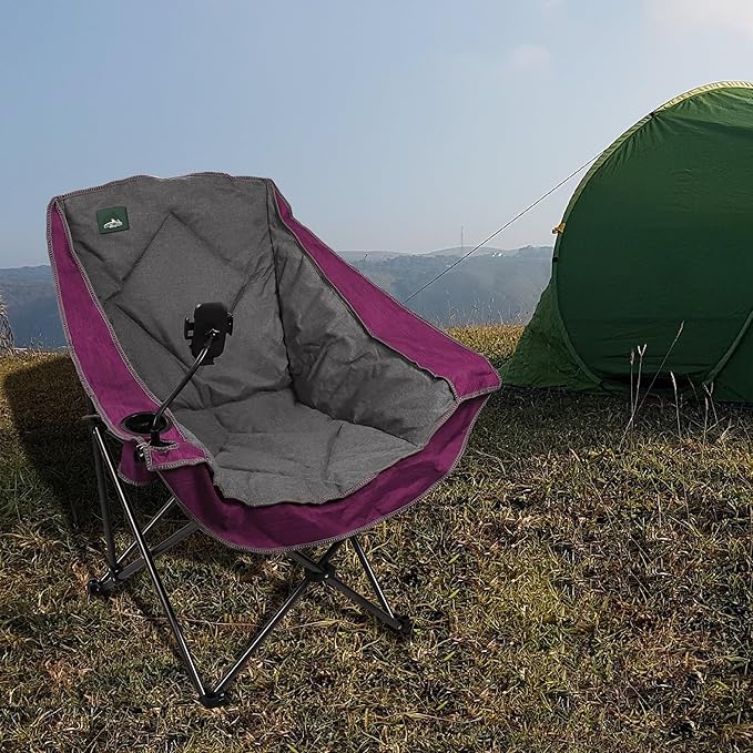 Northroad Oversized Foldable Camping Chair, Outdoor Padded Lawn Chair w/Cup Holder,Carry Bag for Beach, Hiking, and Picnics,Heavy-Duty 300-lbs Capacity, Purple