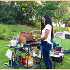 ARROWHEAD OUTDOOR 54" Wide Quick Folding Kitchen Station with Add-on Windscreen, 4 Side Tables, Aluminum Tabletop, Tool-Hanging Cord, 154 LBS Max Weight Load, for Patio BBQ and Camping