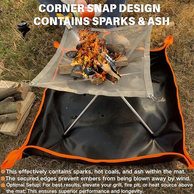 Fire Pit Mat with Handle, Fireproof Under Grill Mat & Heat Resistant Pad for Solo Stove/Camping/Patio/Lawn, Waterproof & Non-Slip