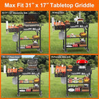 TomCare Grill Table with 3-Tier Storage Shelves Lockable Wheels Grill Cart with Silicone Grill Mat Heavy Duty Outdoor Tabletop Griddle Stand Holds 500Lbs Fits 22” Blackstone Ninja Cuisinart BBQ Grill