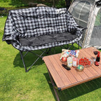 Padded Double Camping Chair Folding Loveseat 2 Person Camp Chair Heavy Duty Lawn Chairs Camping Couch Outdoor Sofa