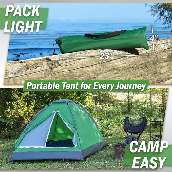 2 Person Camping Tent with Rain Fly and Carrying Bag - Lightweight Outdoor Tent for Backpacking, Hiking, or Beach Use by Wakeman Outdoors