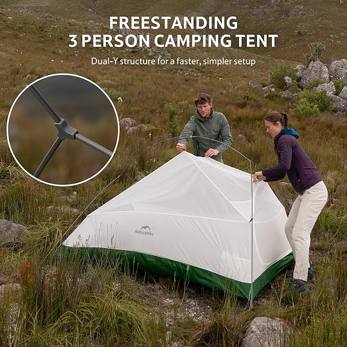 Naturehike Cloud Up 3 Person Backpacking Tent with Footprint - 3 Season Free Standing Lightweight 3 Person Camping Tent | with Footprint, Free Standing, Dome, Camping, Hiking, Waterproof