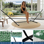 Heavy Duty 2 Person Double Hammock with Portable Adjustable Steel Stand, Outdoor Hammock with Pillow for Patio, Garden, Beach, Backyard Camping