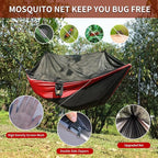 Camping Hammock with Net,Portable Lightweight Double Hammocks with Tree Straps and Solid D-Shape Carabiners,Parachute Nylon Hammock for Backpacking Beach Backyard Patio Hiking Black&Red