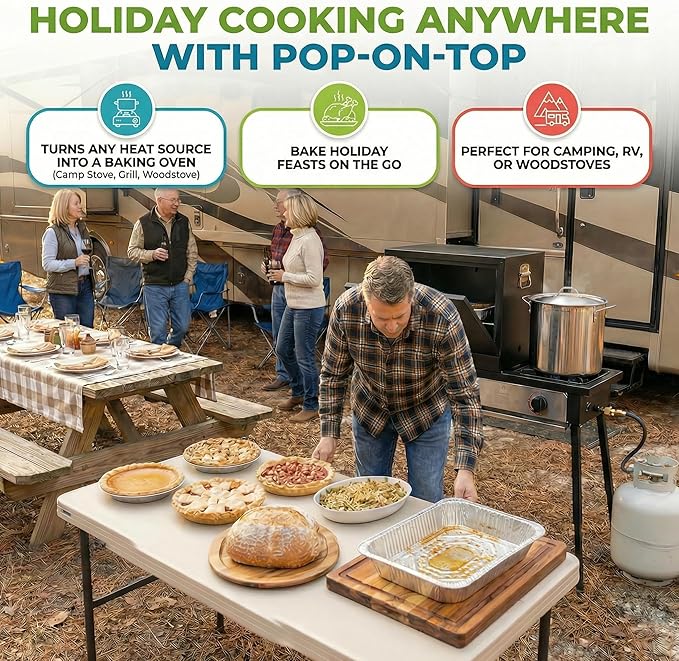 Camping Oven - Pop-On-Top Full Size Baking Oven for Outdoor, RV, Tent Camping, Preppers, Emergency.