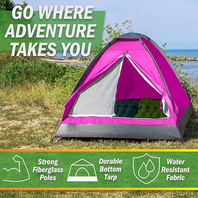 2 Person Camping Tent with Rain Fly and Carrying Bag – Lightweight Outdoor Pop Up Tents for Camping Essentials, Music Festivals, Backpacking, Hiking, or Beach Shelter by Wakeman Outdoors