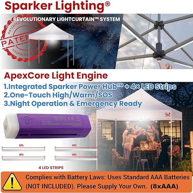 Tradesparker 10x10 Pop Up Canopy Tent,Commercial Movable Canopy with ApexCore LED&Rugged Casters-Instant Easy Setup Shelter Canopies with Weight Bags&Stakes for Outdoor Events Markets,White&Red