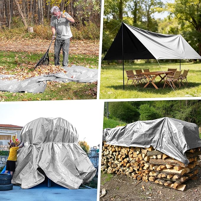 Tarp 8x20 Feet 14 Mil Heavy Duty Waterproof Tarp, Large Multipurpose Cover with Brass Grommets and Reinforced Edges, UV Resistant Thick Poly Tarps for Outdoor Camping Tent Pool Car